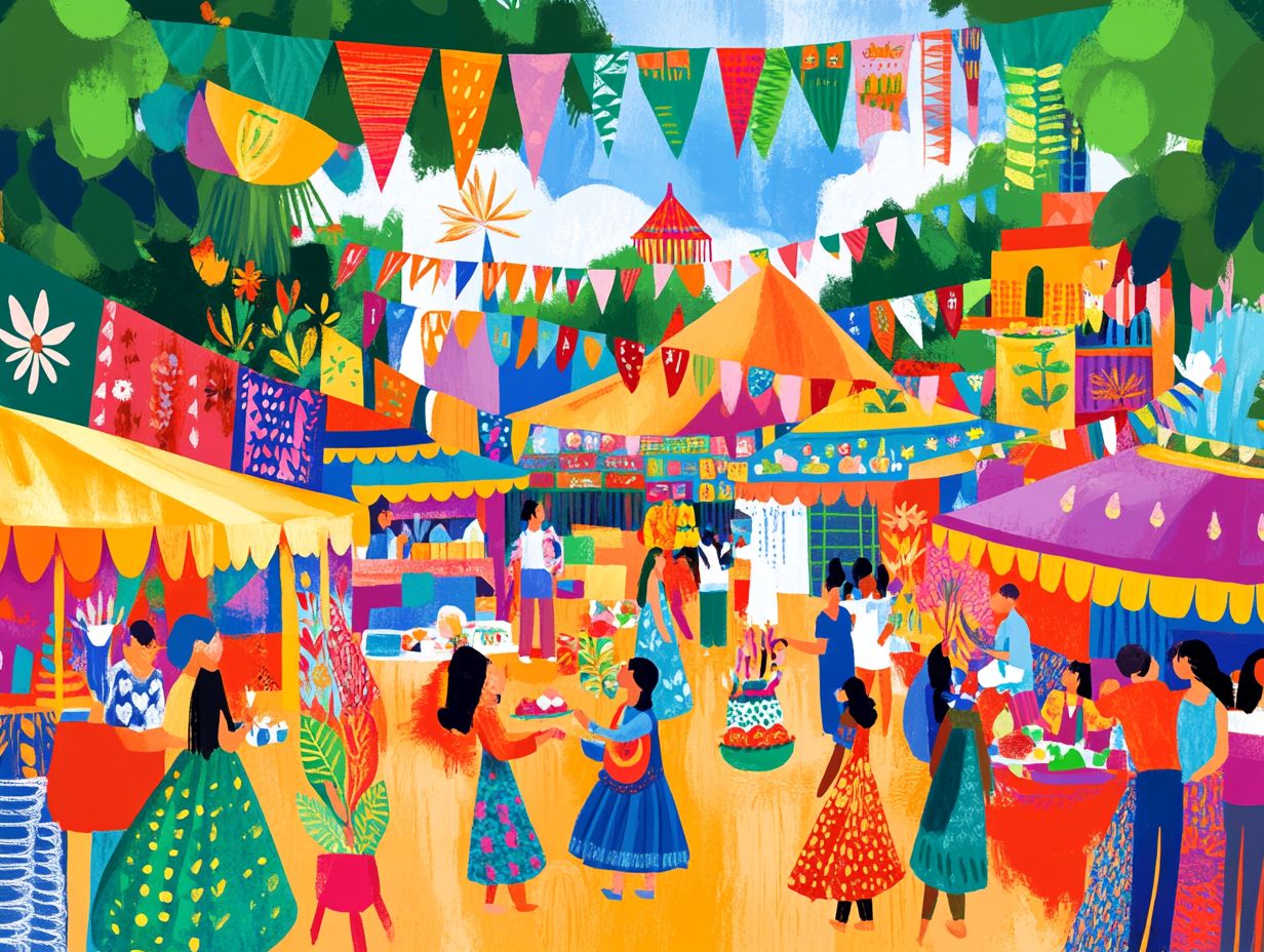 A vibrant festival scene showcasing cultural celebrations and language learning opportunities.